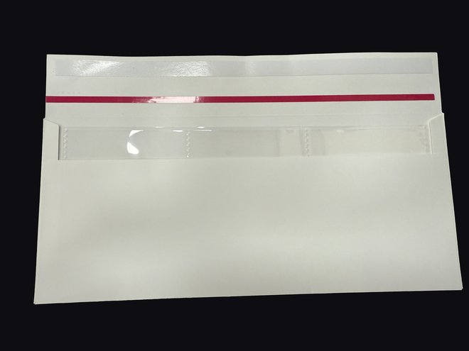 TCG trading card shipping envelope interior 3-pocket card strip